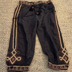 Black Embroidered Women’s Silk Harem Pants with Gold Trim